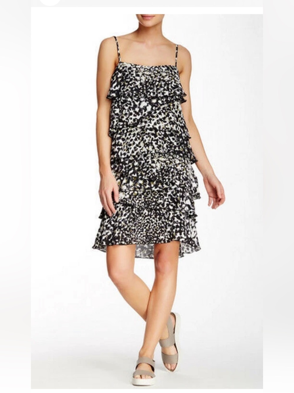 Rebecca Minkoff Silk Jessica Dress in 424 Green Multi Olive, Black & Cream
